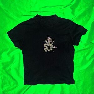 Brandy Melville Black Dragon Cropped T-Shirt One Size